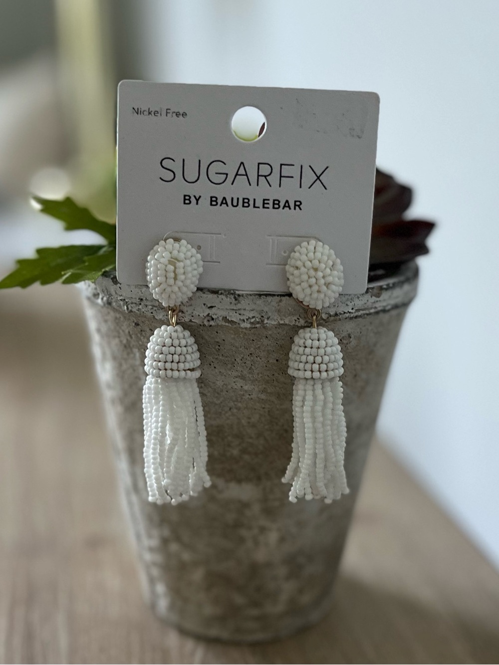 Sugarfix by Baublebar White Beaded Tassel Earrings - NWT